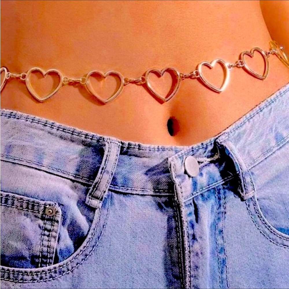 NEW Chain Belt Silver Multi Links Open Hearts Body Chain Belt